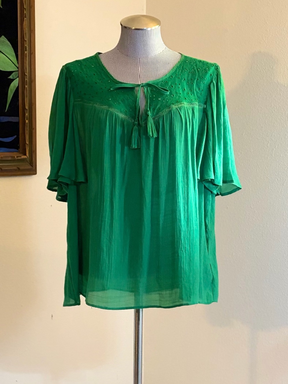 Zac & Rachel Emerald Green Embroidered Tassel Blouse